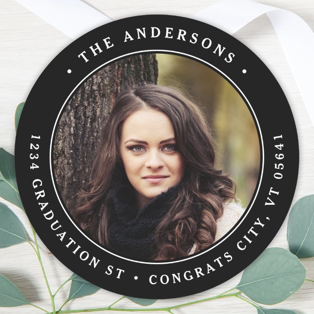 Modernes Abschluss Foto Runde Rücksendeadresse Runder Aufkleber (Von Creator hochgeladen)