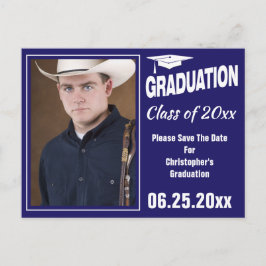 Modernes Abschluss Foto Save the Date Party Blau Postkarte