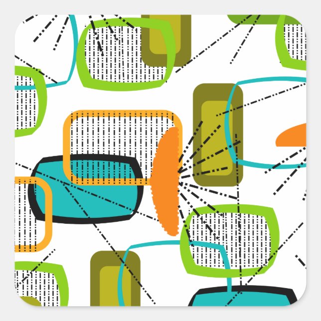 Modernes Abstrakt #57 Mitte des Jahrhunderts Quadratischer Aufkleber (Vorderseite)