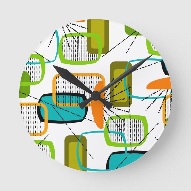 Modernes Abstrakt #57 Mitte des Jahrhunderts Runde Wanduhr (Vorderseite)