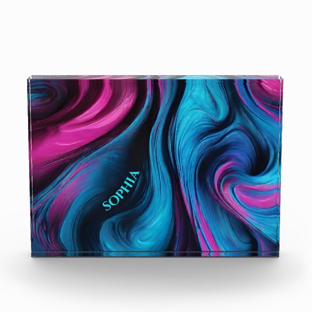 Modernes Abstrakt-Blau und Rosa- Fotoblock (Vorderseite)