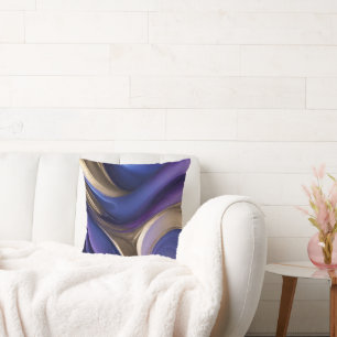 Modernes Abstrakt-Flow Art-Blue Lila und Gold Kissen