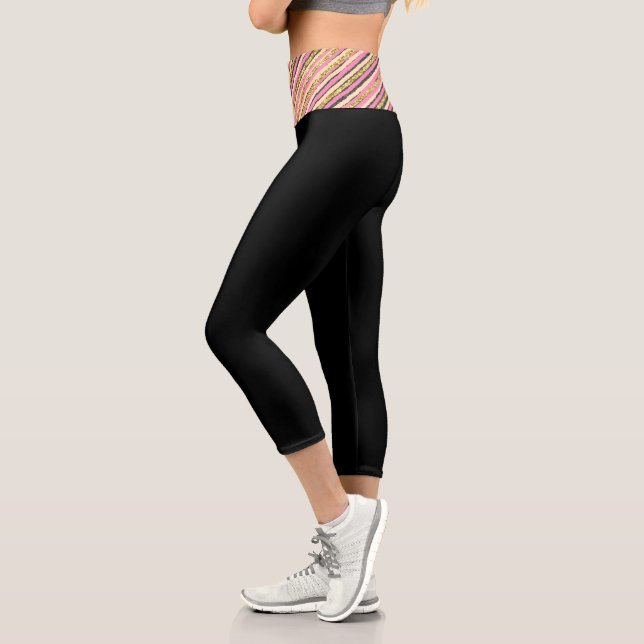 Modernes Abstrakt-Gelbgoldfarben-Schwarz Capri Leggings (Links)