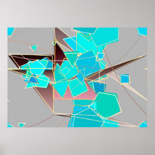 Modernes Abstrakt - geometrisch, grau und türkis Poster