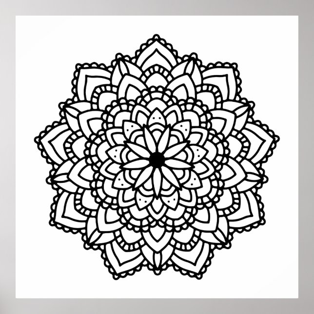 Modernes Abstrakt Geometrisches Schwarzes Mandala Poster (Vorne)