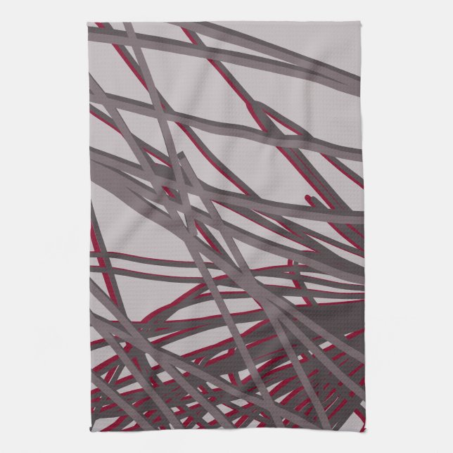 Modernes Abstrakt-Grau- und Burgundy-Design Geschirrtuch (Vertikal)