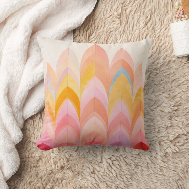 Modernes Abstrakt rosa gelbes Crememuster Kissen (Decke)
