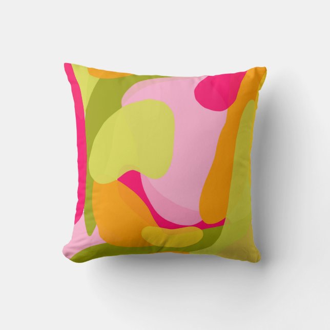 Modernes, Abstrakt rosa, gelbes, lebendiges Design Kissen (Vorderseite)