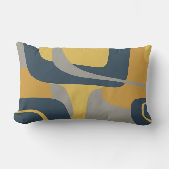 Modernes Abstraktes 2-Mustard Navy Grau Kissen Für Draußen (Vorderseite)