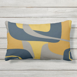 Modernes Abstraktes 2-Mustard Navy Grau Kissen Für Draußen
