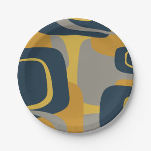 Modernes Abstraktes 2-Mustard Navy Grau Pappteller