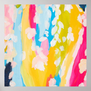 Modernes, Abstraktes, Aquamarin-gelb gestrichenes Poster