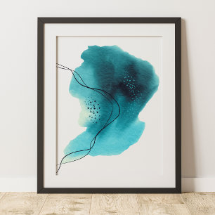 Modernes, Abstraktes Aquamarines Schwarz Poster