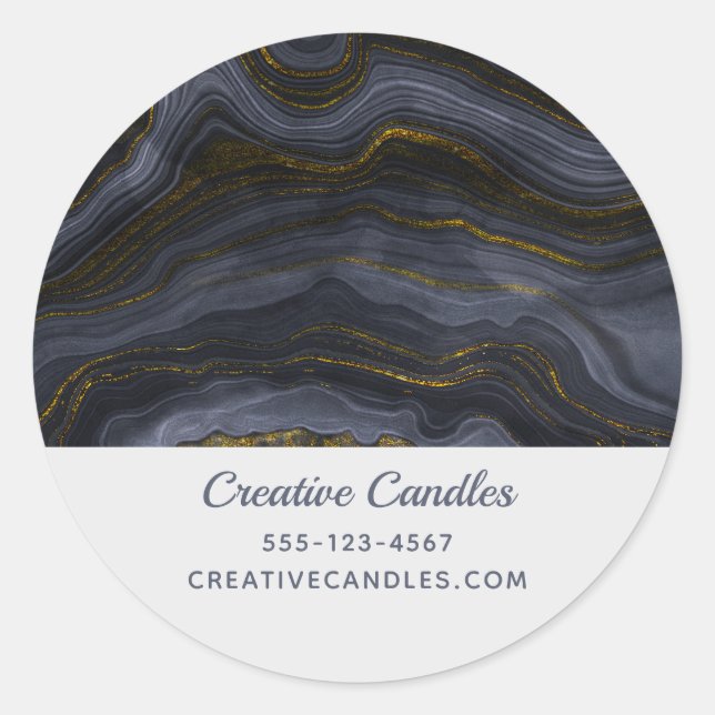 Modernes Abstraktes Black & Gold Agate Unternehmen Runder Aufkleber (Vorderseite)