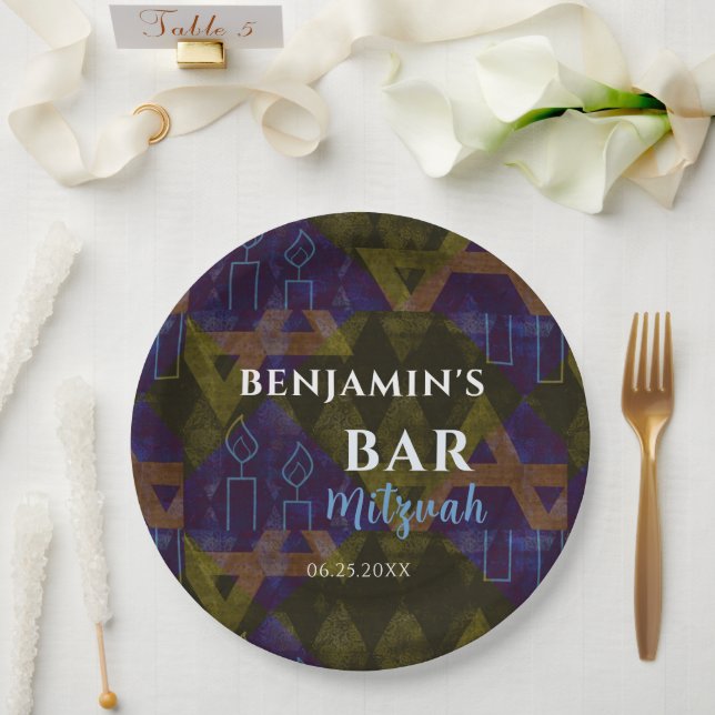 Modernes Abstraktes Blau Bar Mitzvah Bold Pappteller (Hochzeit)