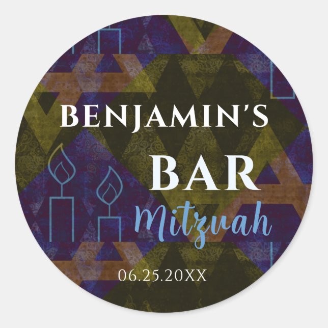 Modernes Abstraktes Blau Bar Mitzvah Bold Runder Aufkleber (Vorderseite)