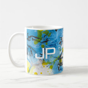 Modernes Abstraktes, blau-gelbes Weiß-Template Kaffeetasse