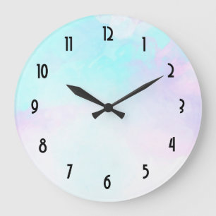 Modernes Abstraktes Blau und Lila Wasserfarbe Große Wanduhr