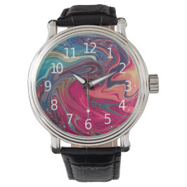 Modernes Abstraktes Blau- und Rot-Flüssig-Marmor-A Armbanduhr