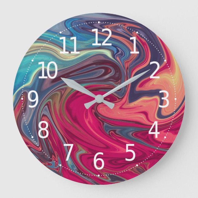 Modernes Abstraktes Blau- und Rot-Flüssig-Marmor-A Große Wanduhr (Vorderseite)