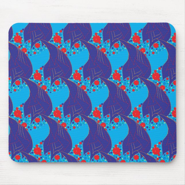 Modernes abstraktes BLAU- und Rotschleifmuster Mousepad (Vorne)