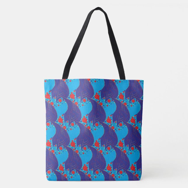 Modernes abstraktes BLAU- und Rotschleifmuster Tasche (Vorderseite)