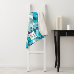 Modernes Abstraktes, blaues Farbmuster Monogramm Sherpadecke