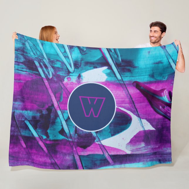 Modernes Abstraktes Blaurosa Pinselstriche Fleecedecke (Beispiel)