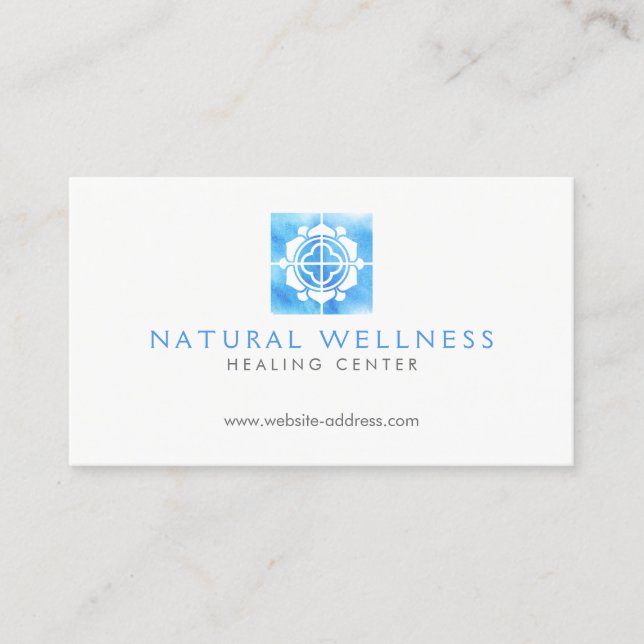 Modernes Abstraktes Blue Floral Logo Wellness Visitenkarte (Vorderseite)