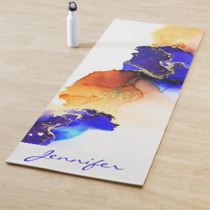 Modernes Abstraktes Blue Orange Gold Yogamatte
