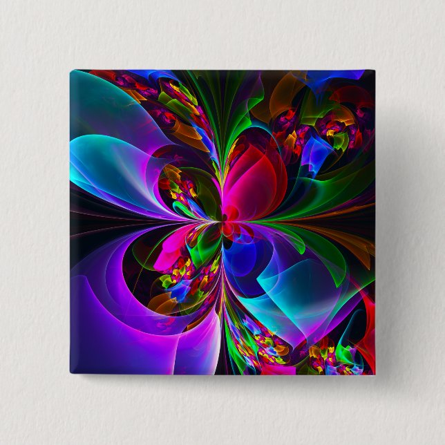 Modernes Abstraktes Blumenmuster Red Blue #12 Button (Vorderseite)