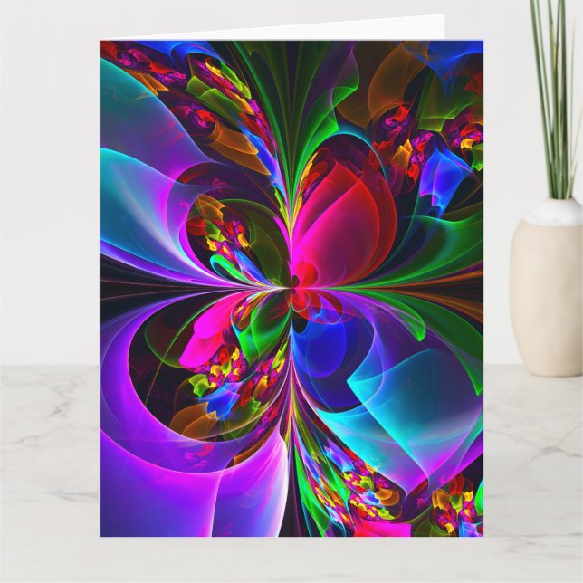 Modernes Abstraktes Blumenmuster Red Blue #12 Dankeskarte (Vorderseite)