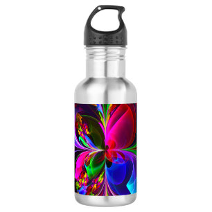 Modernes Abstraktes Blumenmuster Red Blue #12 Edelstahlflasche