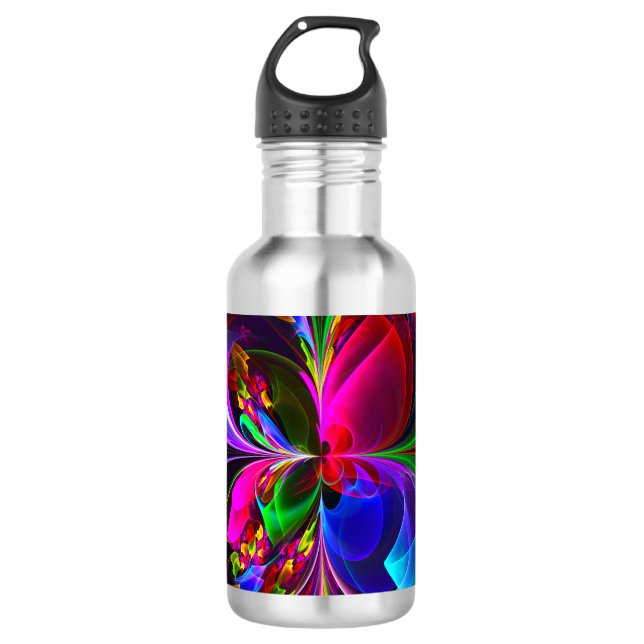 Modernes Abstraktes Blumenmuster Red Blue #12 Edelstahlflasche (Vorderseite)
