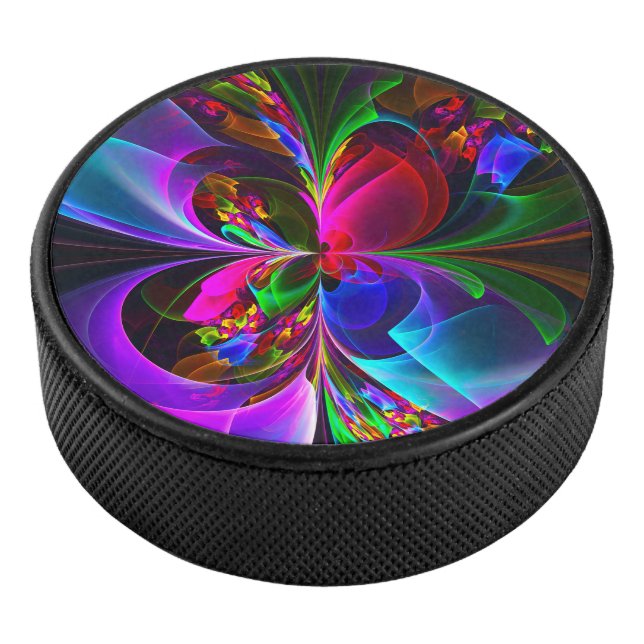 Modernes Abstraktes Blumenmuster Red Blue #12 Eishockey Puck (3/4)