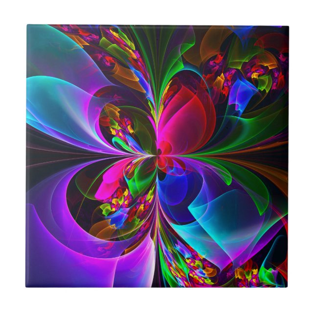 Modernes Abstraktes Blumenmuster Red Blue #12 Fliese (Vorderseite)