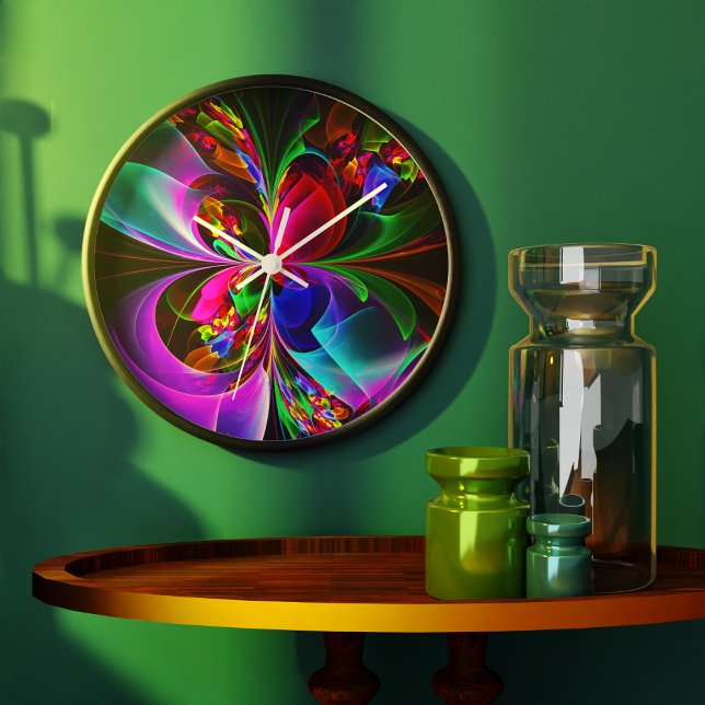 Modernes Abstraktes Blumenmuster Red Blue #12 Große Wanduhr (Modern Floral Abstract Art Red Blue Pattern #12 Clock)