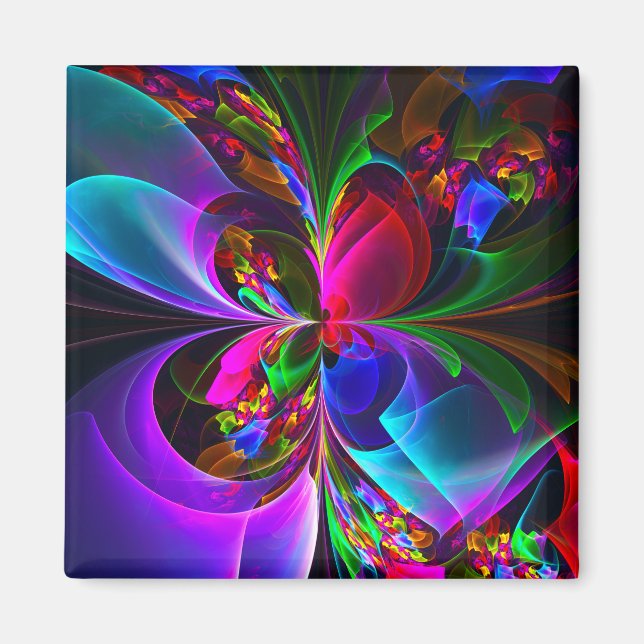 Modernes Abstraktes Blumenmuster Red Blue #12 Magnet (Vorne)
