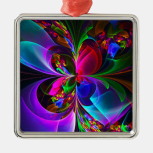 Modernes Abstraktes Blumenmuster Red Blue #12 Ornament Aus Metall