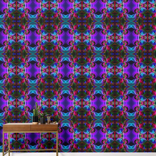Modernes Abstraktes Blumenmuster Red Blue #12 Tapete (Hausflur)
