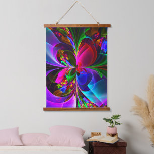 Modernes Abstraktes Blumenmuster Red Blue #12 Wandteppich Mit Holzrahmen