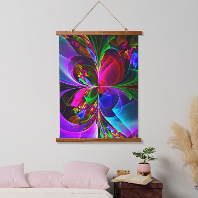 Modernes Abstraktes Blumenmuster Red Blue #12 Wandteppich Mit Holzrahmen (Schlafzimmer)