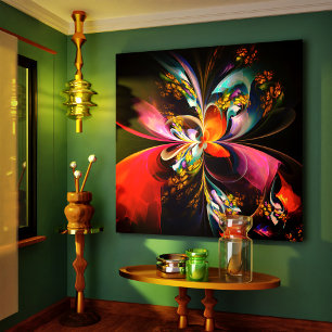 Modernes Abstraktes Blumenmuster Red Blue #13 Leinwanddruck