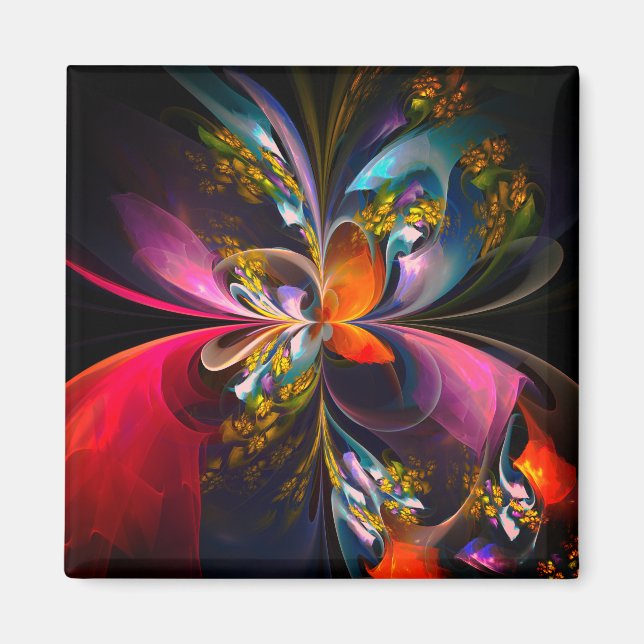 Modernes Abstraktes Blumenmuster Red Blue #13 Magnet (Vorne)