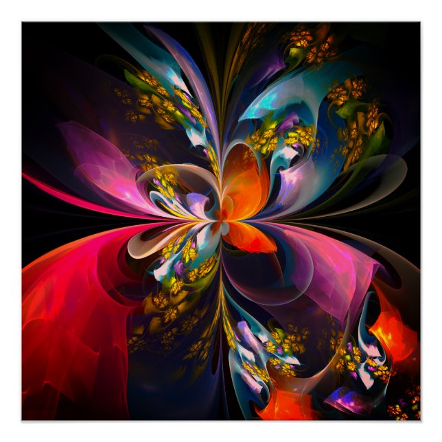 Modernes Abstraktes Blumenmuster Red Blue #13 Poster (Vorderseite)