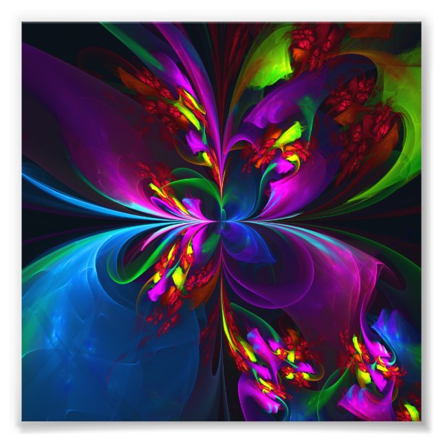 Modernes Abstraktes Blumenmuster Red Blue #15 Fotodruck (Vorne)