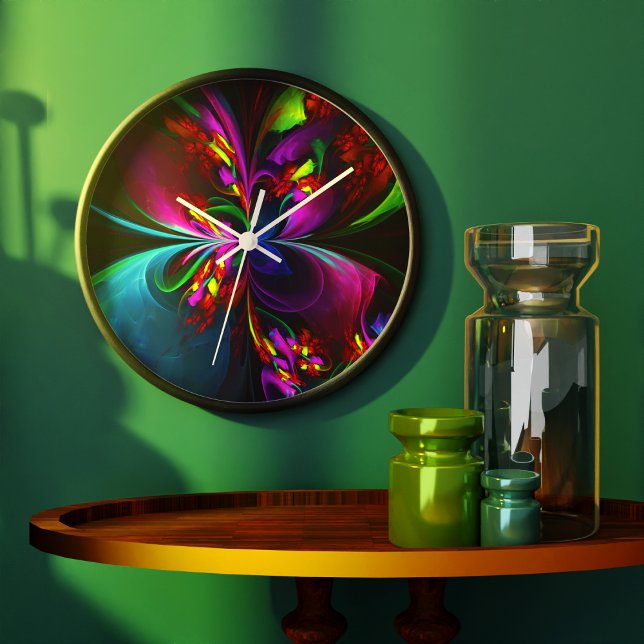 Modernes Abstraktes Blumenmuster Red Blue #15 Große Wanduhr (Modern Floral Abstract Art Red Blue Pattern #15 Clock)