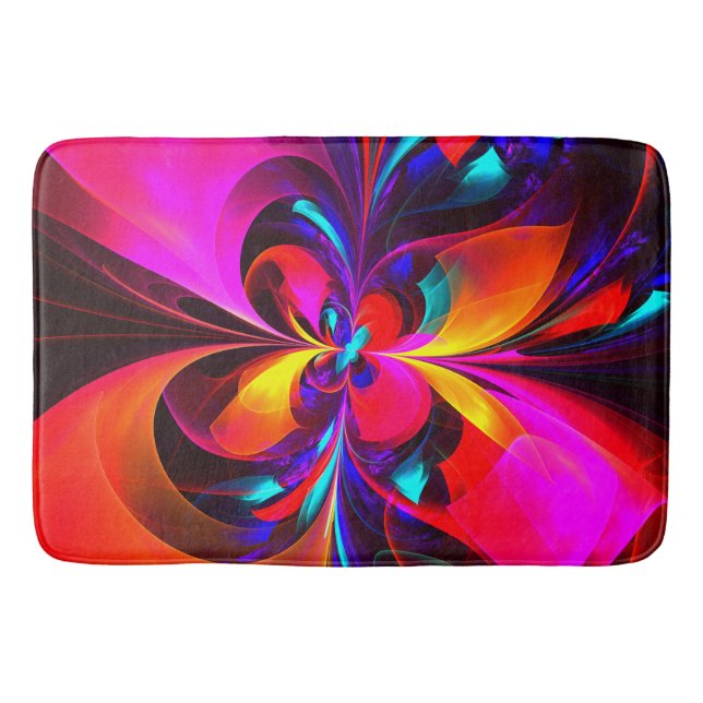 Modernes Abstraktes Blumenmuster Red Blue Muster # Badematte (Vorderseite)