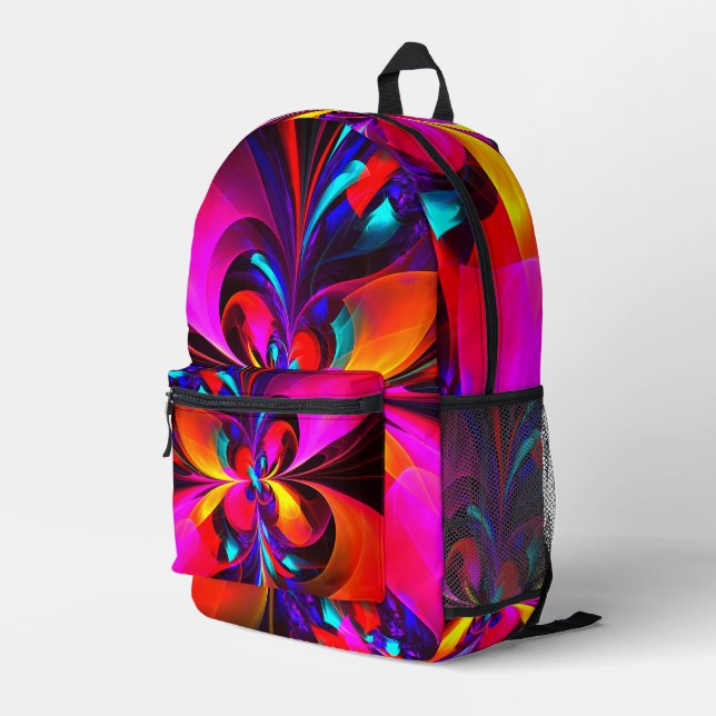 Modernes Abstraktes Blumenmuster Red Blue Muster # Bedruckter Rucksack (Rückseitige Ecke Rechts)