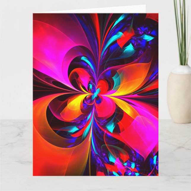 Modernes Abstraktes Blumenmuster Red Blue Muster # Dankeskarte (Vorderseite)